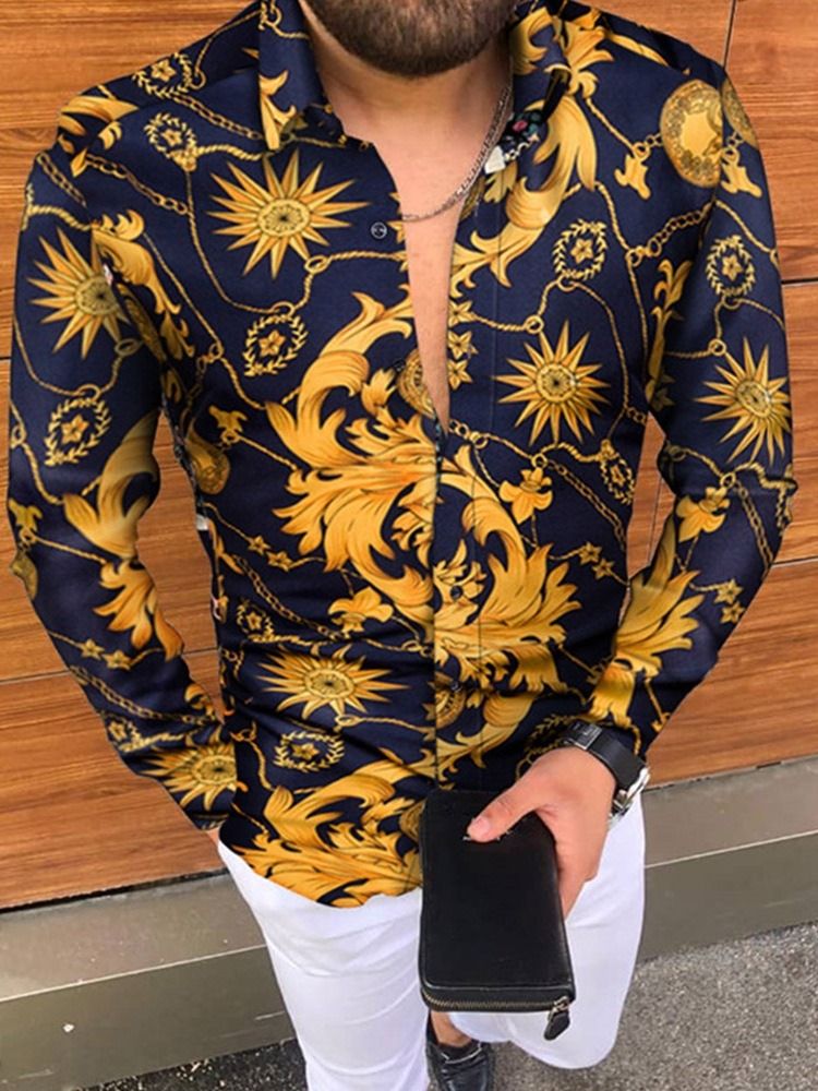 Print Fashion Color Block Sommar Slimmad Skjorta