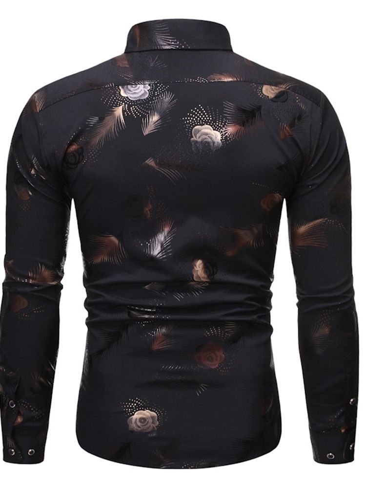 Print Lapel Casual Enkelknäppt Slimmad Skjorta För Män