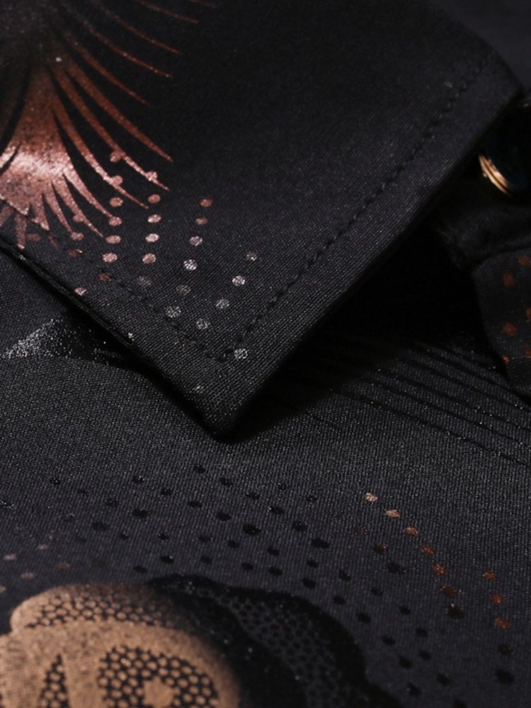 Print Lapel Casual Enkelknäppt Slimmad Skjorta För Män
