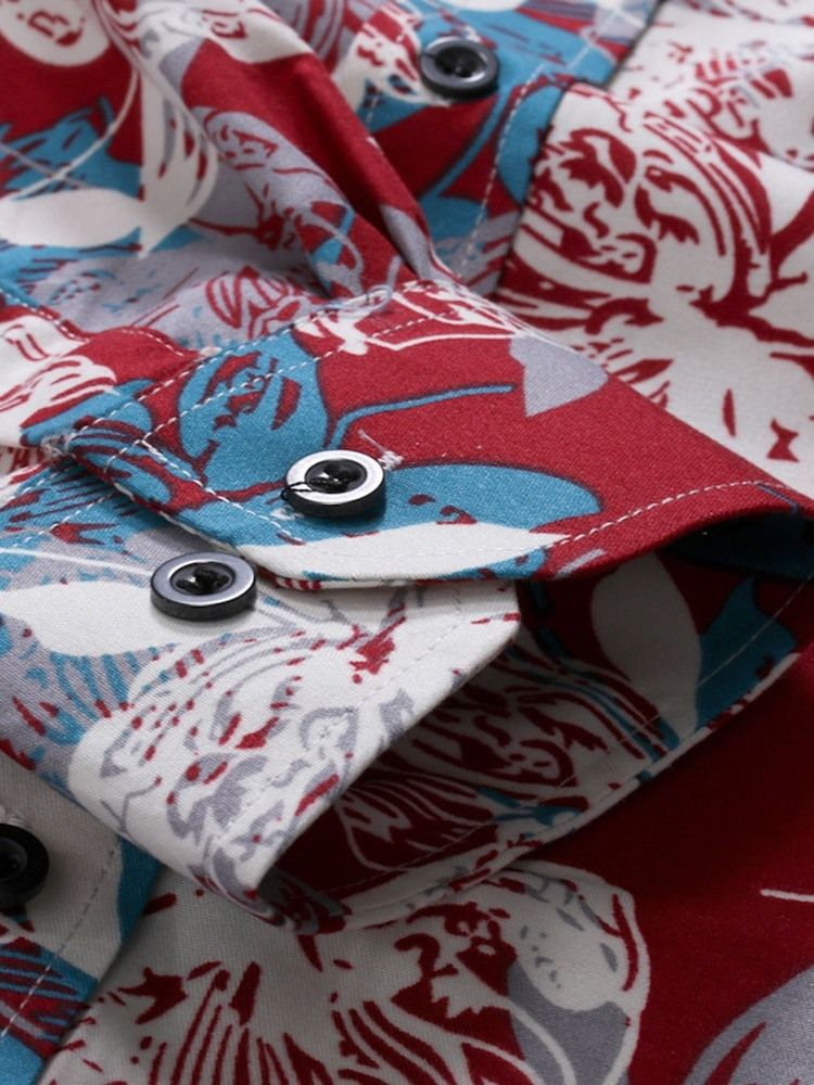 Print Lapel Casual Enkelknäppt Vårskjorta För Män