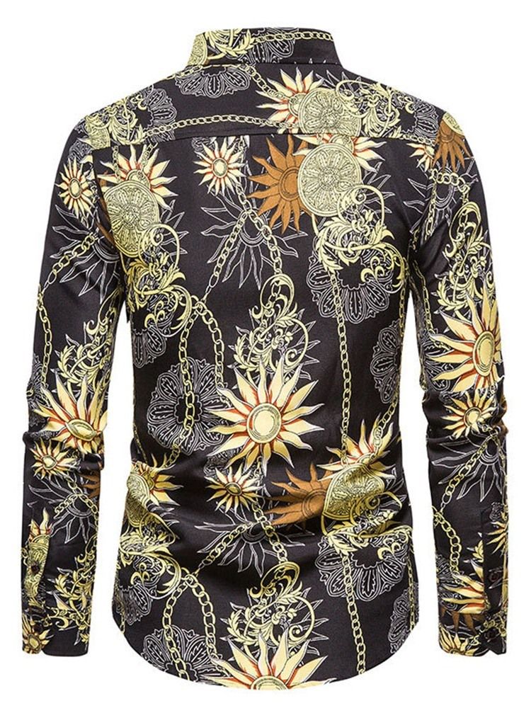Print Lapel Casual Fall För Män Slimmad Skjorta