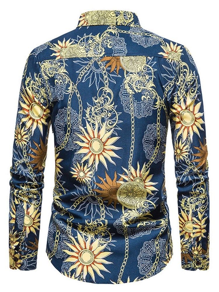 Print Lapel Casual Fall För Män Slimmad Skjorta