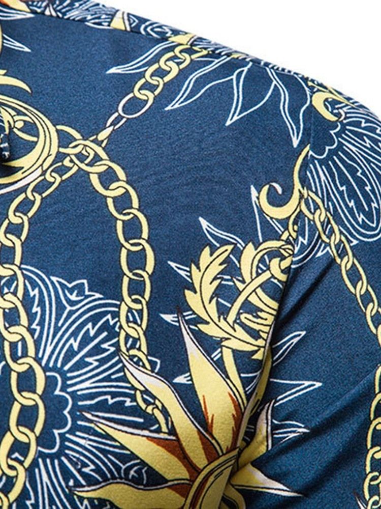 Print Lapel Casual Fall För Män Slimmad Skjorta