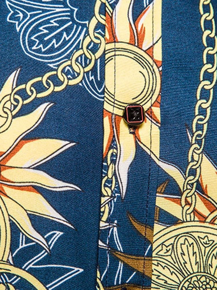 Print Lapel Casual Fall För Män Slimmad Skjorta