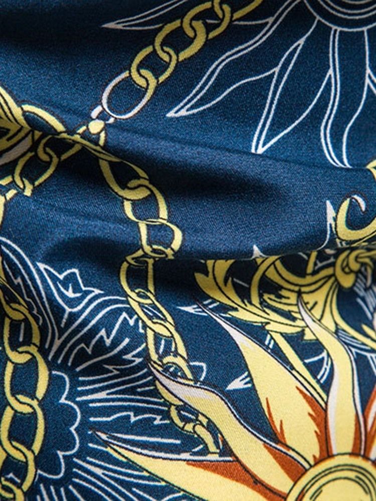 Print Lapel Casual Fall För Män Slimmad Skjorta