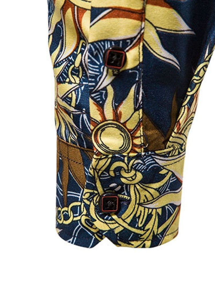 Print Lapel Casual Fall För Män Slimmad Skjorta