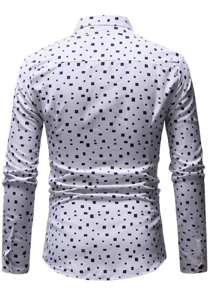 Print Lapel Casual Män Enkelknäppt Smal Skjorta