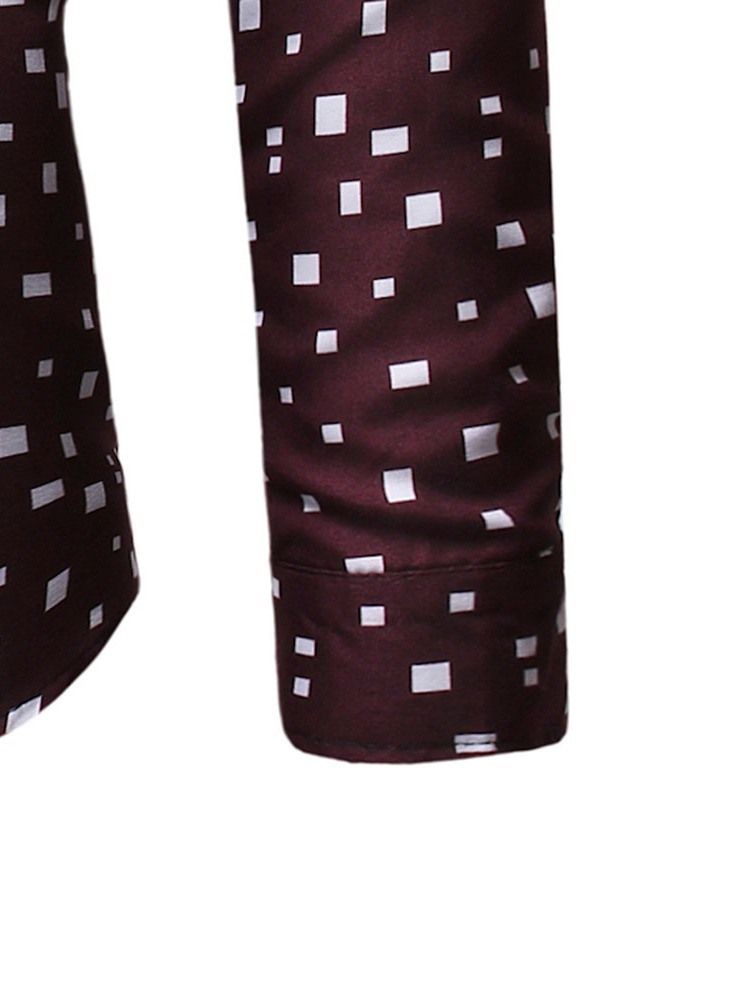 Print Lapel Casual Män Enkelknäppt Smal Skjorta