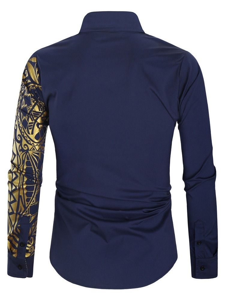 Print Lapel Casual Single Breasted Hot Sale Slim Shirt För Män