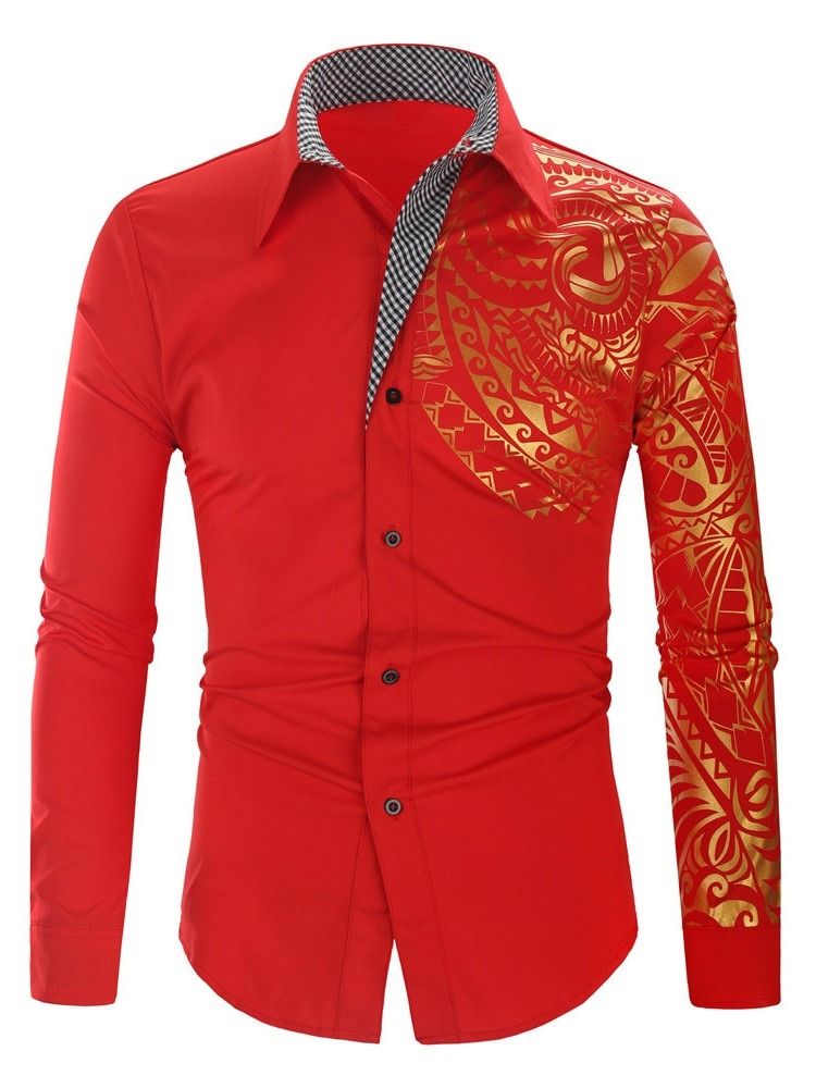 Print Lapel Casual Single Breasted Hot Sale Slim Shirt För Män