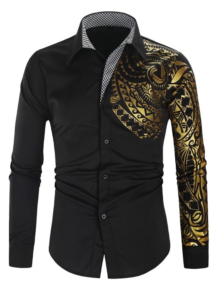Print Lapel Casual Single Breasted Hot Sale Slim Shirt För Män