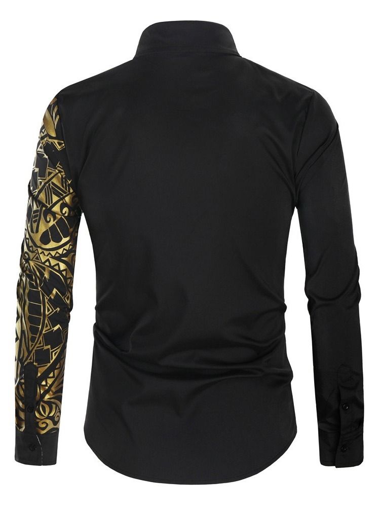 Print Lapel Casual Single Breasted Hot Sale Slim Shirt För Män