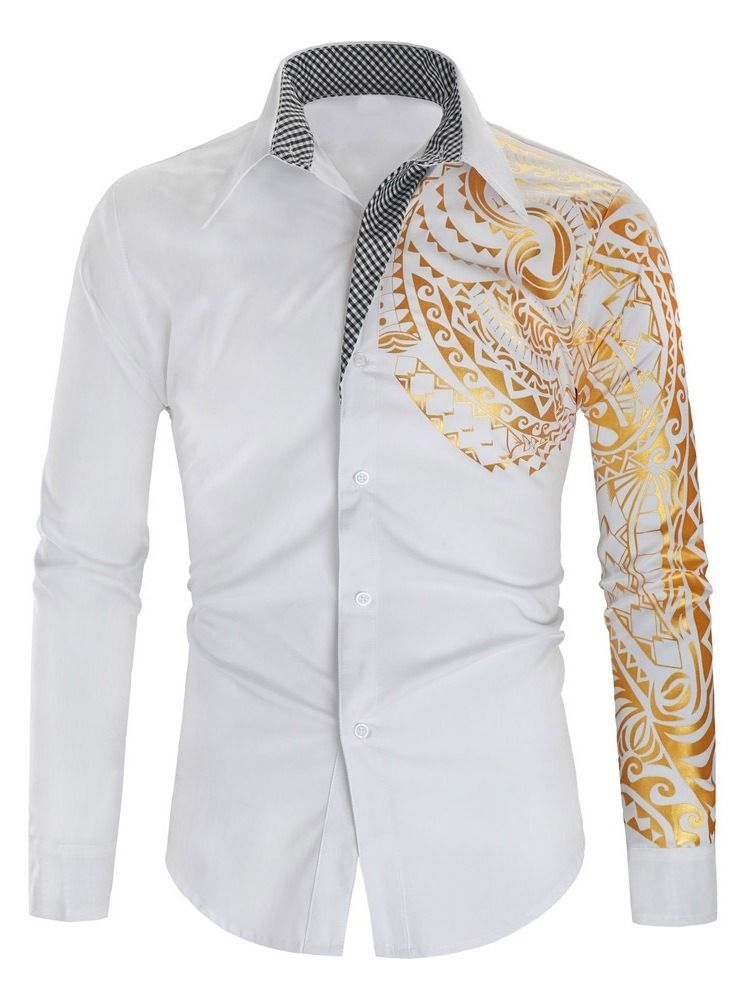 Print Lapel Casual Single Breasted Hot Sale Slim Shirt För Män