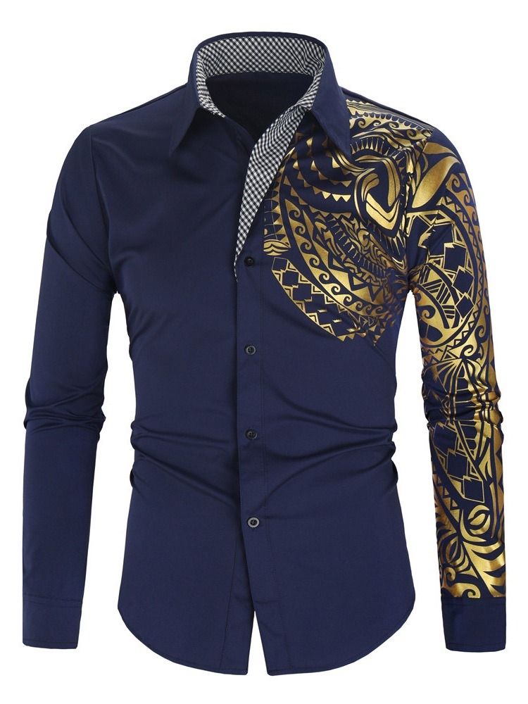 Print Lapel Casual Single Breasted Hot Sale Slim Shirt För Män