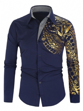 Print Lapel Casual Single Breasted Hot Sale Slim Shirt För Män