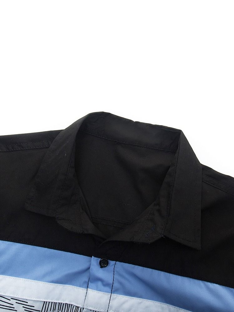 Print Lapel Enkelknäppt Kortärmad Smal Skjorta För Män