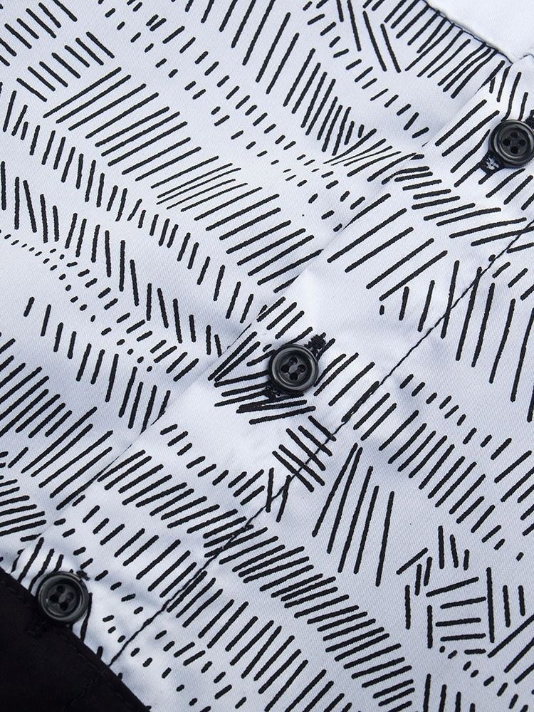 Print Lapel Enkelknäppt Kortärmad Smal Skjorta För Män