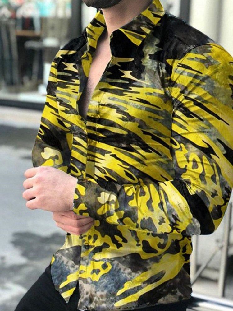 Print Lapel Fall Enkelknäppt Casual Shirt