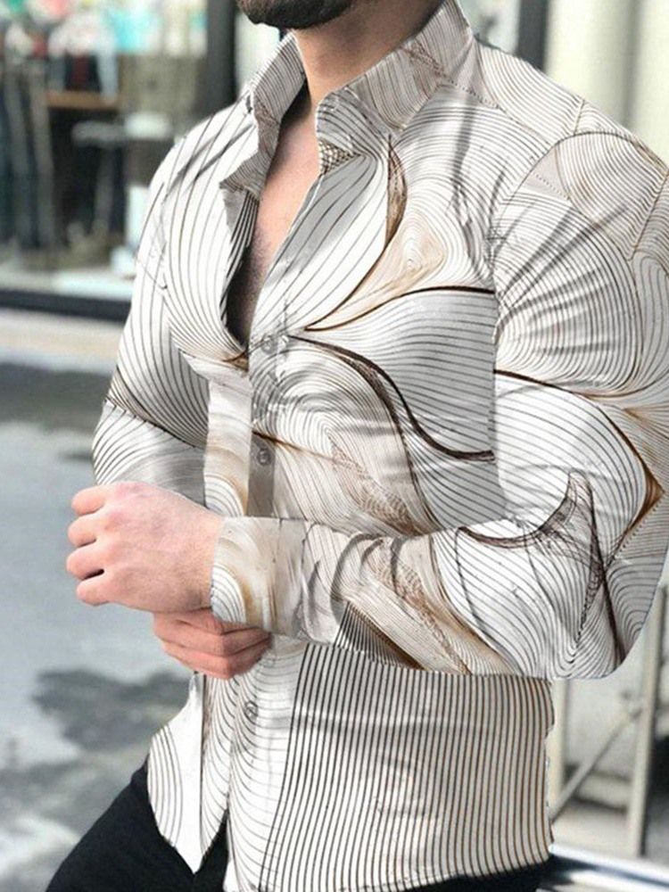Print Lapel Fall Enkelknäppt Casual Shirt