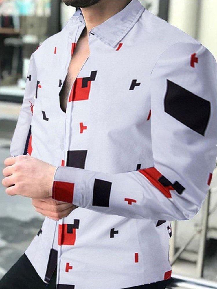 Print Lapel Fall Enkelknäppt Casual Shirt