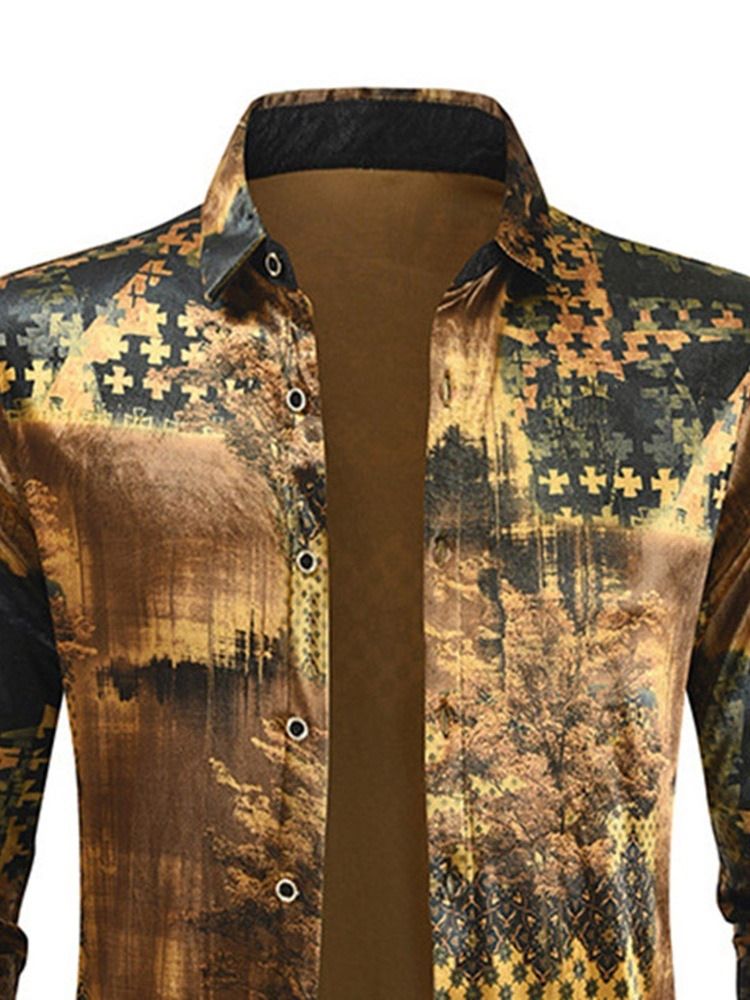 Print Lapel Fashion Enkelknäppt Slim Shirt