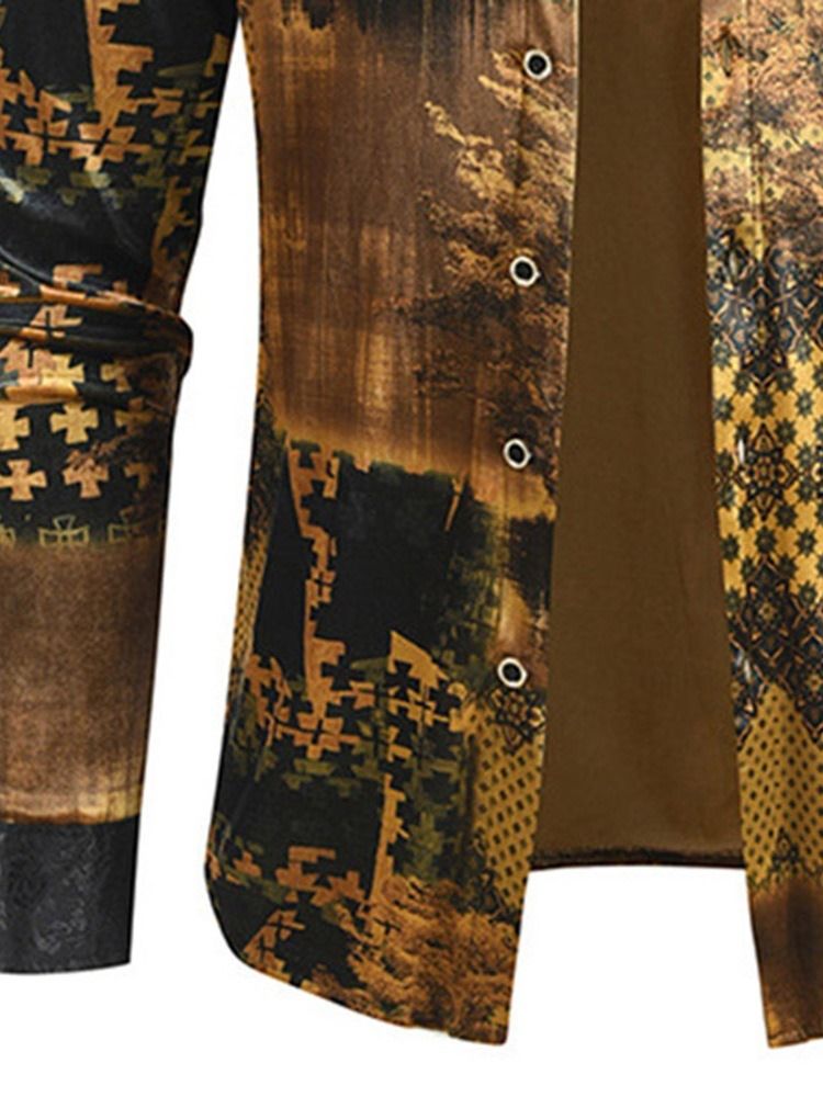 Print Lapel Fashion Enkelknäppt Slim Shirt