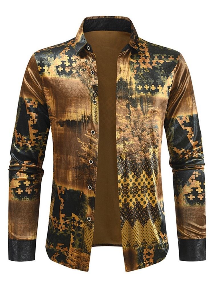 Print Lapel Fashion Enkelknäppt Slim Shirt