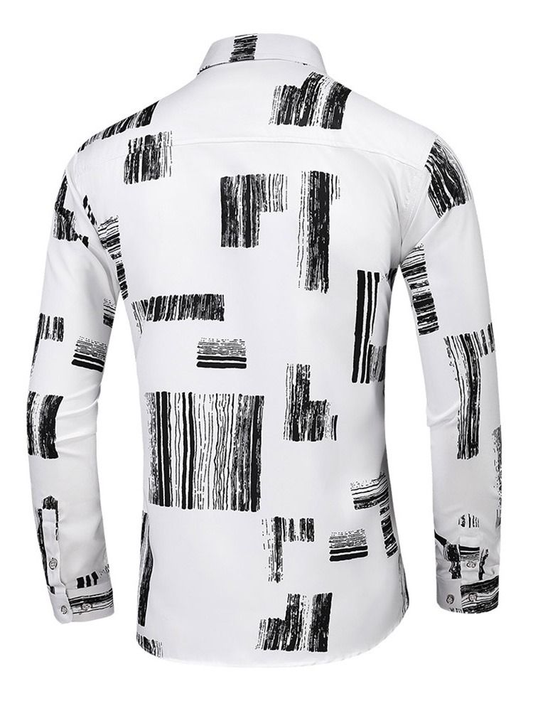 Print Lapel Fashion Enkelknäppt Slimmad Skjorta För Män