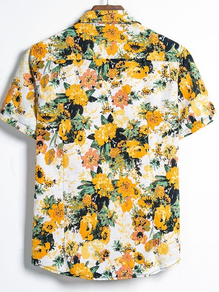 Print Lapel Koreansk Lös Skjorta För Män