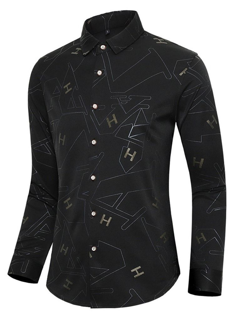 Print Mode Lapel Color Block Slim Enkelknäppt Herrskjorta