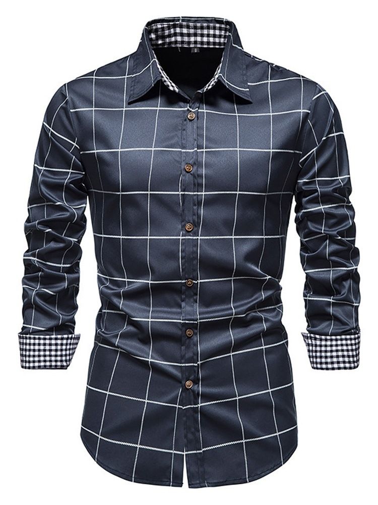 Print Rutig Casual Enkelknäppt Slim Shirt