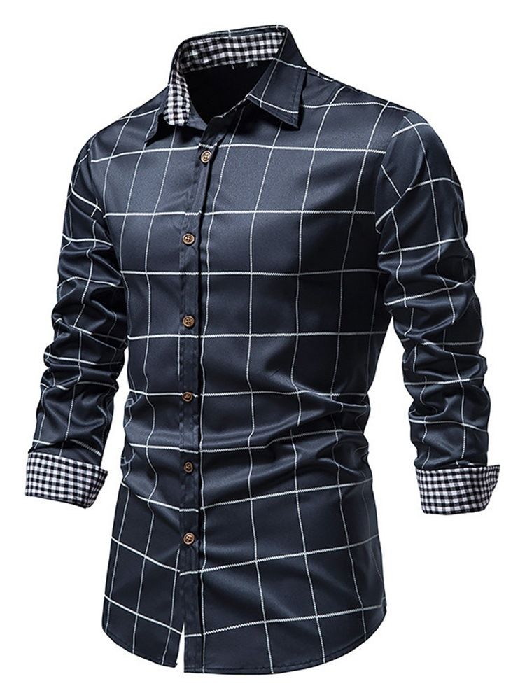 Print Rutig Casual Enkelknäppt Slim Shirt