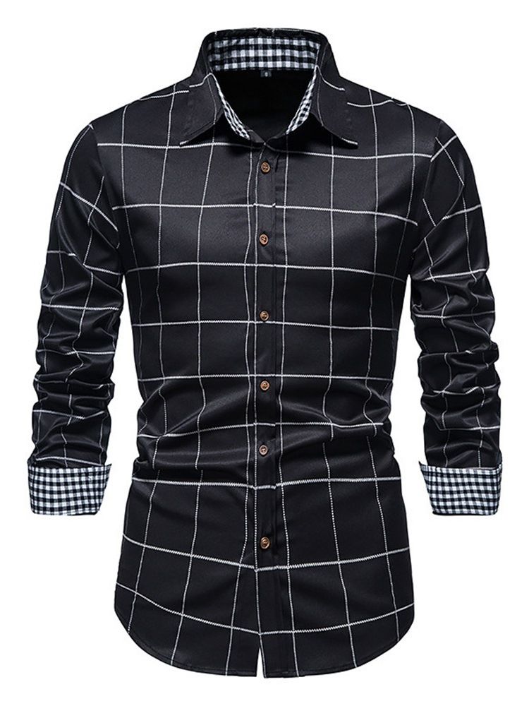 Print Rutig Casual Enkelknäppt Slim Shirt