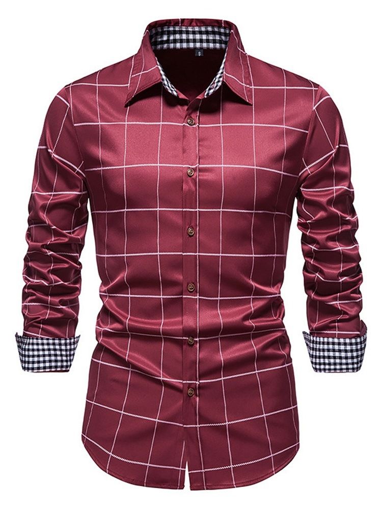 Print Rutig Casual Enkelknäppt Slim Shirt