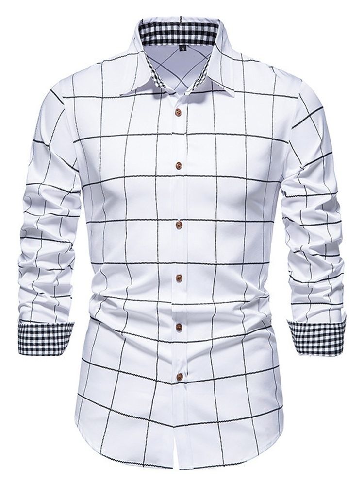 Print Rutig Casual Enkelknäppt Slim Shirt