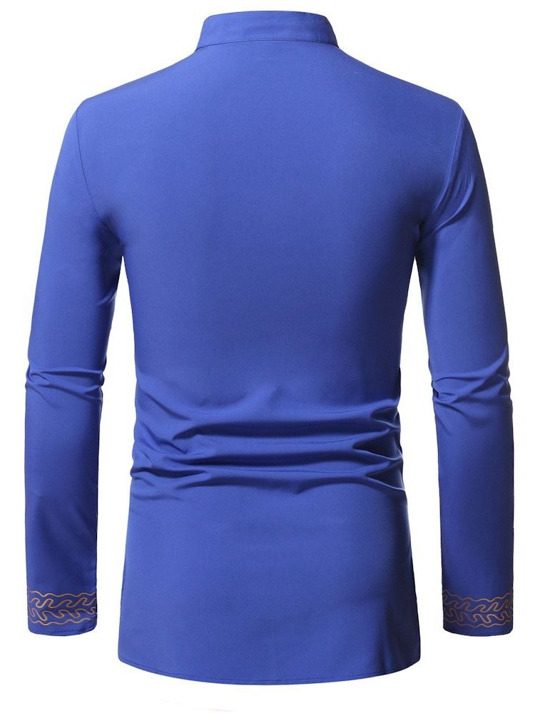 Print Stand Collar Etnisk Spring Slim Herrskjorta