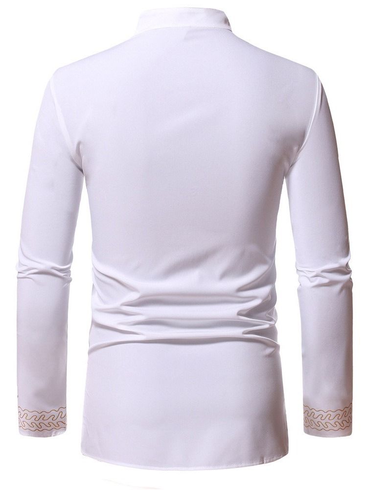 Print Stand Collar Etnisk Spring Slim Herrskjorta