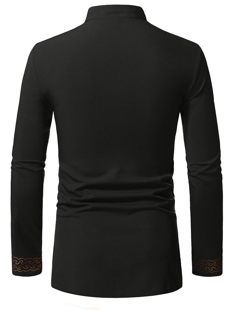 Print Stand Collar Etnisk Spring Slim Herrskjorta