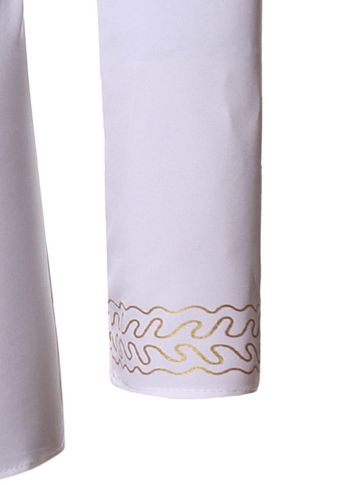 Print Stand Collar Etnisk Spring Slim Herrskjorta