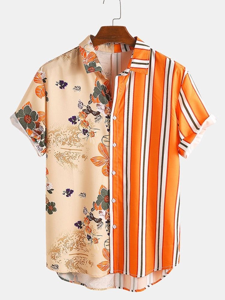 Print Stripe Lapel Enkelknäppt Sommarskjorta