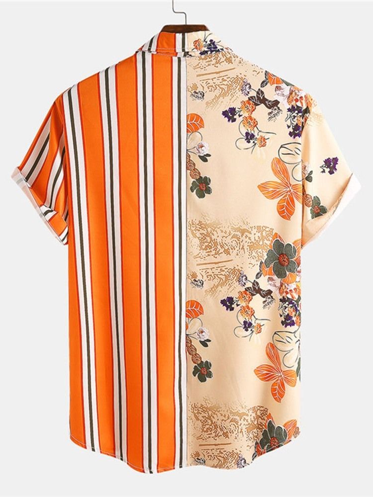 Print Stripe Lapel Enkelknäppt Sommarskjorta