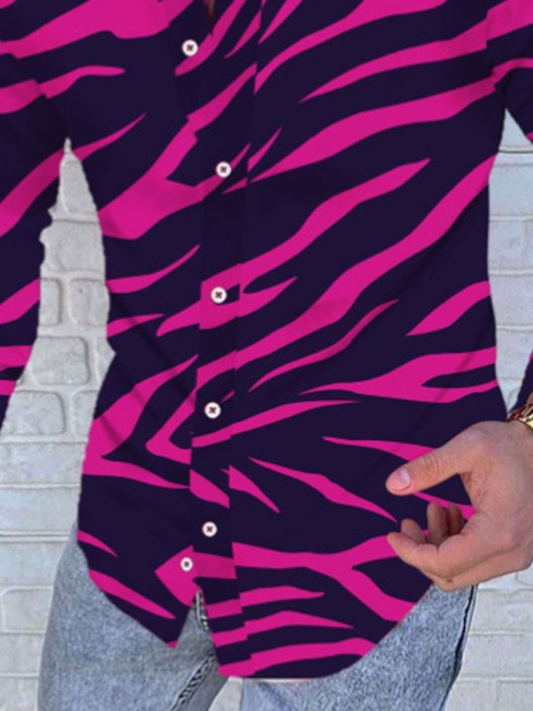 Print Zebra Stripe Casual Enkelknäppt Smal Herrskjorta