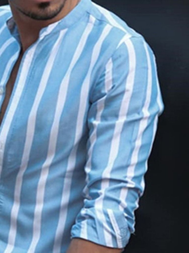 Randig Stativkrage Casual Slim Enkelknäppt Herrskjorta