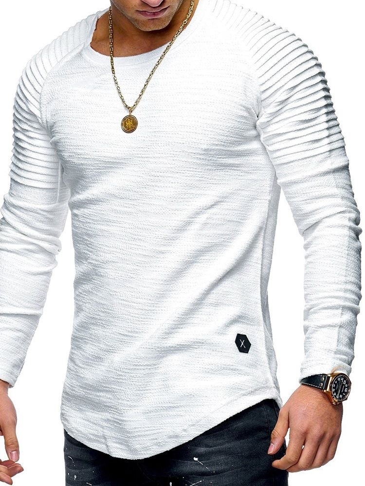 Rundhalsad Casual Vanlig Pullover Casual Långärmad T-Shirt