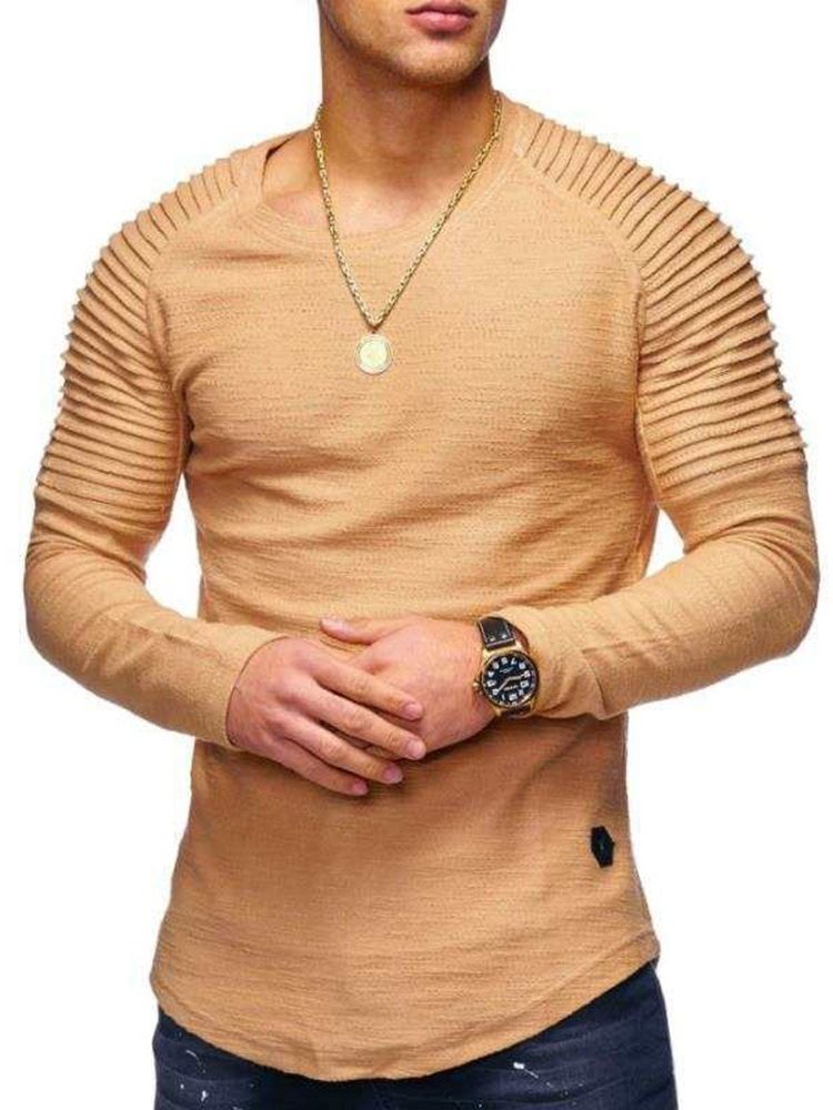 Rundhalsad Casual Vanlig Pullover Casual Långärmad T-Shirt