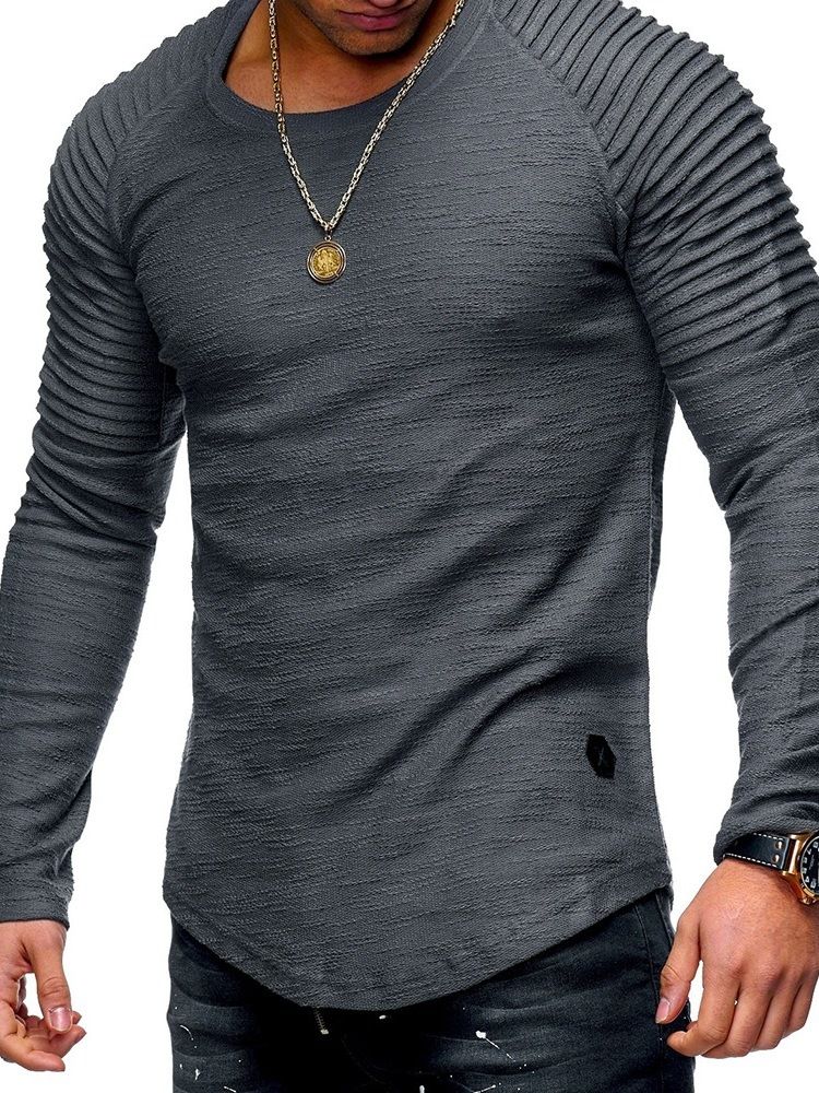 Rundhalsad Casual Vanlig Pullover Casual Långärmad T-Shirt