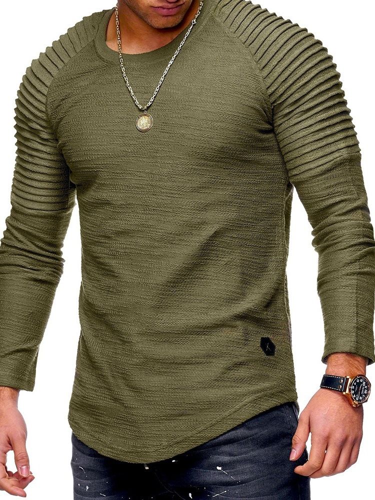 Rundhalsad Casual Vanlig Pullover Casual Långärmad T-Shirt