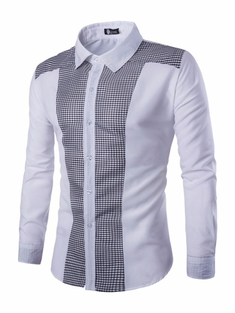 Rutig Casual Patchwork Enkelknäppt Vårskjorta