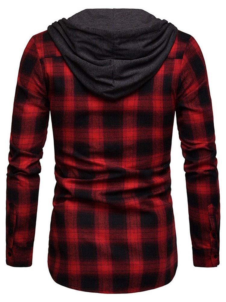 Rutig Casual Slim Fall-Skjorta Med Huva