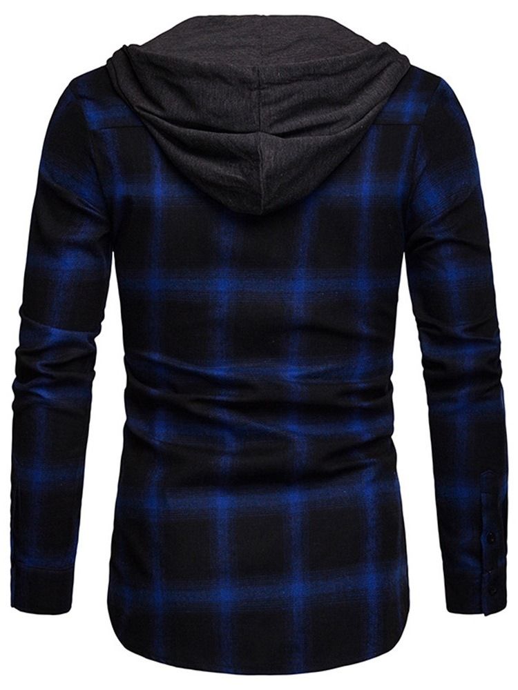 Rutig Casual Slim Fall-Skjorta Med Huva